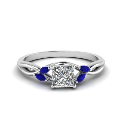 princess-cut-marquise-leaf-engagement-ring-with-blue-sapphire-in-14K-white-gold-FD8300PRR