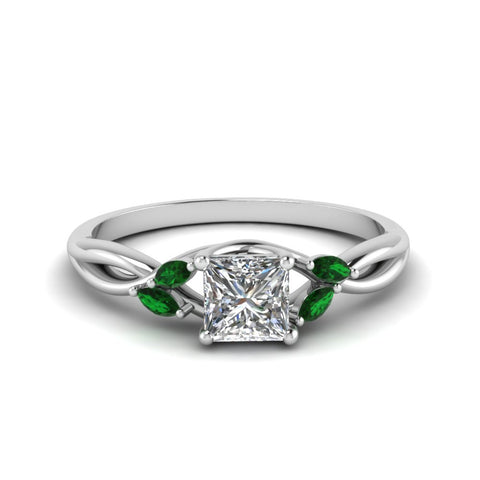 princess-cut-marquise-leaf-engagement-ring-with-green-emerald-in-14K-white-gold-FD8300PRR