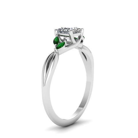 princess-cut-marquise-leaf-engagement-ring-with-green-emerald-in-14K-white-gold-FD8300PRR