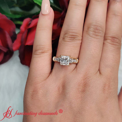Princess Cut Channel Bar Set Lab Diamond Engagement Ring