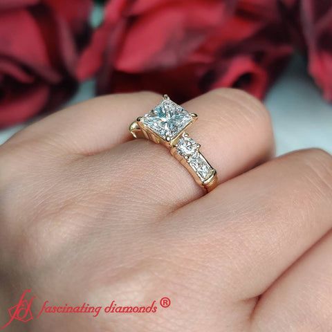 Princess Cut Channel Bar Set Lab Diamond Engagement Ring