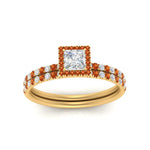 Load image into Gallery viewer, princess-cut-orange-sapphire-halo-wedding-ring-set-in-yellow-gold-FD8523PRGSAOR-NL-YG
