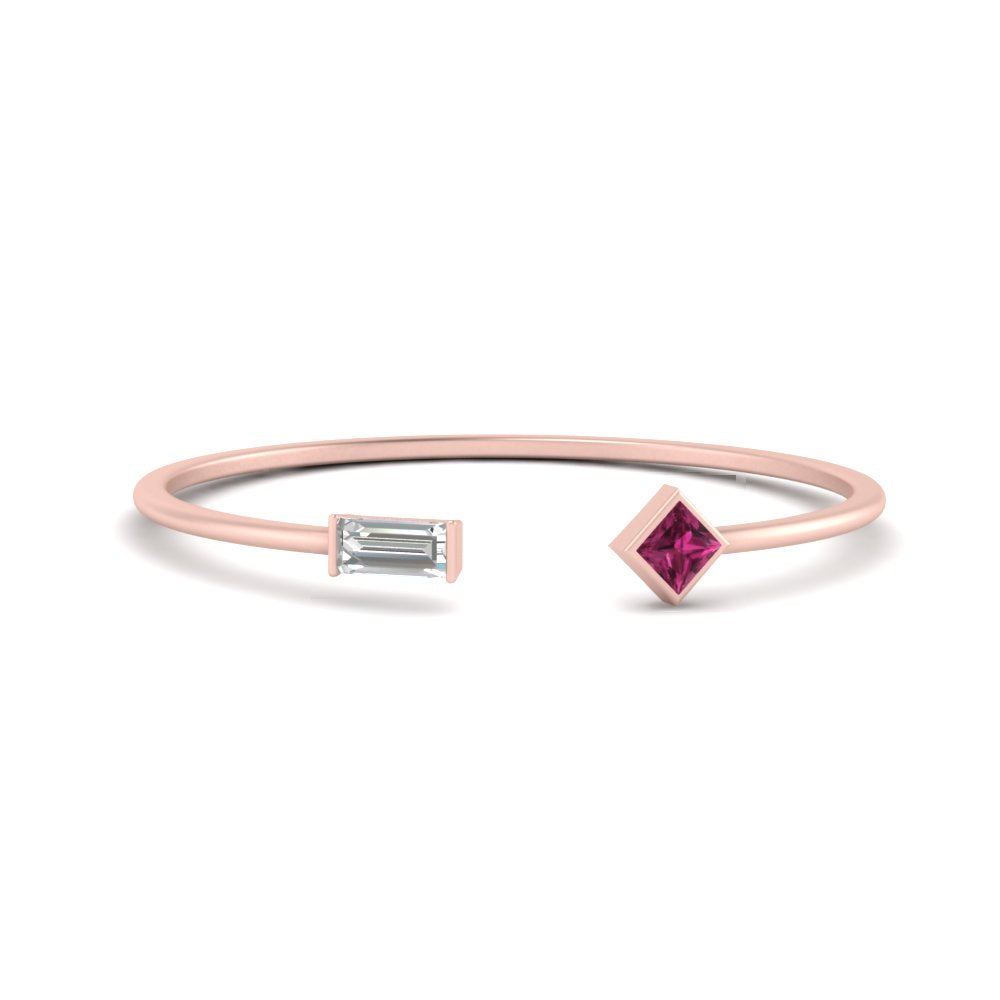 Princess Cut And Baguette Stacking Thin Ring