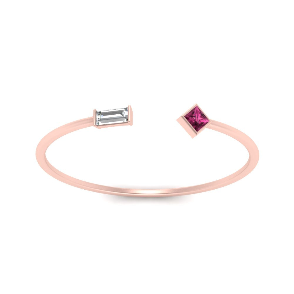 Princess Cut And Baguette Stacking Thin Ring