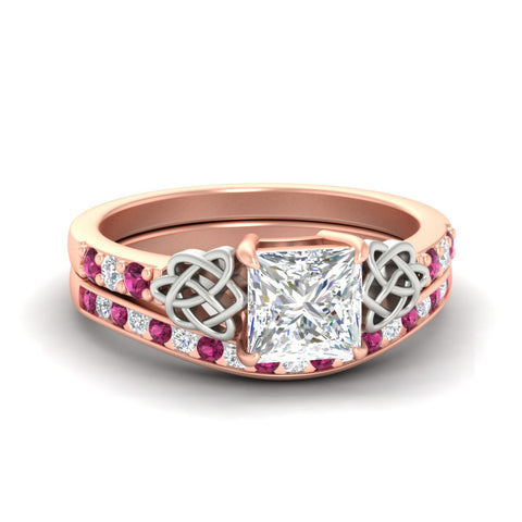 Princess Cut Channel Band Celtic Wedding Set