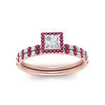 Load image into Gallery viewer, princess-cut-pink-sapphire-halo-wedding-ring-set-in-rose-gold-FD8523PRGSADRPI-NL-RG

