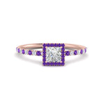 Load image into Gallery viewer, princess-cut-purple-topaz-halo-petite-engagement-ring-in-rose-gold-FD8523PRRGVITOANGLE3-NL-RG