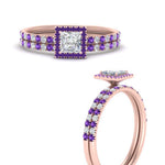 Load image into Gallery viewer, princess-cut-purple-topaz-halo-wedding-ring-set-in-rose-gold-FD8523PRGVITO-NL-RG
