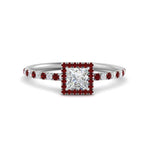 Load image into Gallery viewer, princess-cut-ruby-halo-petite-engagement-ring-in-white-gold-FD8523PRRGRUDRANGLE3-NL-WG