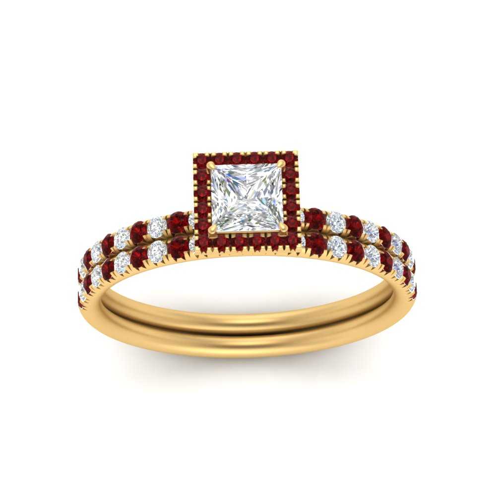 princess-cut-ruby-halo-wedding-ring-set-in-yellow-gold-FD8523PRGRUDR-NL-YG