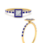 Load image into Gallery viewer, princess-cut-sapphire-halo-petite-engagement-ring-in-yellow-gold-FD8523PRRGSABLANGLE3-NL-YG