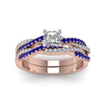 Load image into Gallery viewer, princess-cut-simple-diamond-twisted-vine-bridal-ring-sets-with-blue-sapphire-in-14K-rose-gold-FD8233PRGSABL-NL-RG
