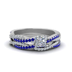 Load image into Gallery viewer, princess-cut-simple-diamond-twisted-vine-bridal-ring-sets-with-blue-sapphire-in-14K-white-gold-FD8233PRGSABL-NL-WG
