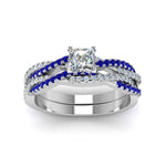 Load image into Gallery viewer, princess-cut-simple-diamond-twisted-vine-bridal-ring-sets-with-blue-sapphire-in-14K-white-gold-FD8233PRGSABL-NL-WG
