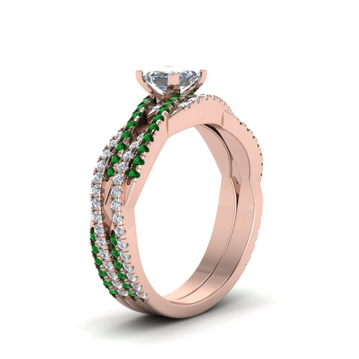 princess-cut-simple-diamond-twisted-vine-bridal-ring-sets-with-emerald-in-14K-rose-gold-FD8233PRGEMGR-NL-RG