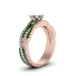 Load image into Gallery viewer, princess-cut-simple-diamond-twisted-vine-bridal-ring-sets-with-emerald-in-14K-rose-gold-FD8233PRGEMGR-NL-RG

