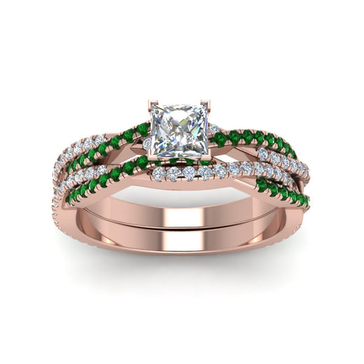 princess-cut-simple-diamond-twisted-vine-bridal-ring-sets-with-emerald-in-14K-rose-gold-FD8233PRGEMGR-NL-RG