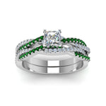 Load image into Gallery viewer, princess-cut-simple-diamond-twisted-vine-bridal-ring-sets-with-emerald-in-14K-white-gold-FD8233PRGEMGR-NL-WG
