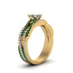 Load image into Gallery viewer, princess-cut-simple-diamond-twisted-vine-bridal-ring-sets-with-emerald-in-14K-yellow-gold-FD8233PRGEMGR-NL-YG
