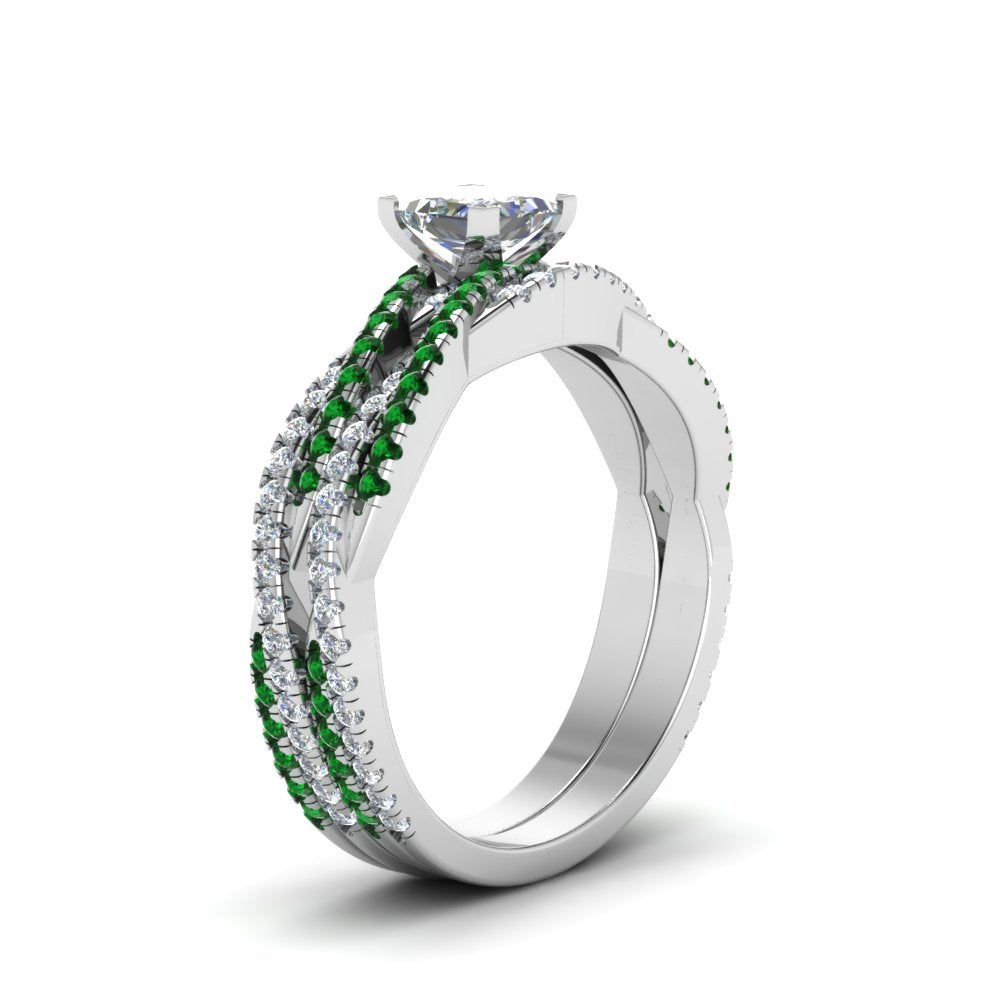 princess-cut-simple-diamond-twisted-vine-bridal-ring-sets-with-emerald-in-950-Platinum-FD8233PRGEMGR-NL-WG