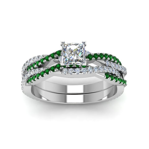 princess-cut-simple-diamond-twisted-vine-bridal-ring-sets-with-emerald-in-950-Platinum-FD8233PRGEMGR-NL-WG