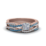 Load image into Gallery viewer, princess-cut-simple-diamond-twisted-vine-bridal-ring-sets-with-ice-blue-topaz-in-14K-rose-gold-FD8233PRGICBLTO-NL-RG

