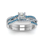Load image into Gallery viewer, princess-cut-simple-diamond-twisted-vine-bridal-ring-sets-with-ice-blue-topaz-in-14K-white-gold-FD8233PRGICBLTO-NL-WG
