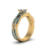 Load image into Gallery viewer, princess-cut-simple-diamond-twisted-vine-bridal-ring-sets-with-ice-blue-topaz-in-14K-yellow-gold-FD8233PRGICBLTO-NL-YG
