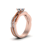 Load image into Gallery viewer, princess-cut-simple-diamond-twisted-vine-bridal-ring-sets-with-orange-sapphire-in-14K-rose-gold-FD8233PRGSAOR-NL-RG
