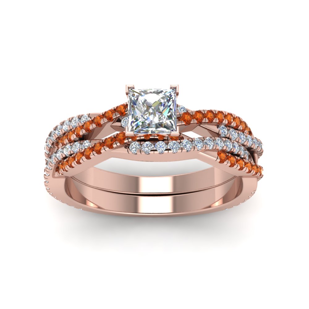 princess-cut-simple-diamond-twisted-vine-bridal-ring-sets-with-orange-sapphire-in-14K-rose-gold-FD8233PRGSAOR-NL-RG
