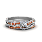 Load image into Gallery viewer, princess-cut-simple-diamond-twisted-vine-bridal-ring-sets-with-orange-sapphire-in-14K-white-gold-FD8233PRGSAOR-NL-WG
