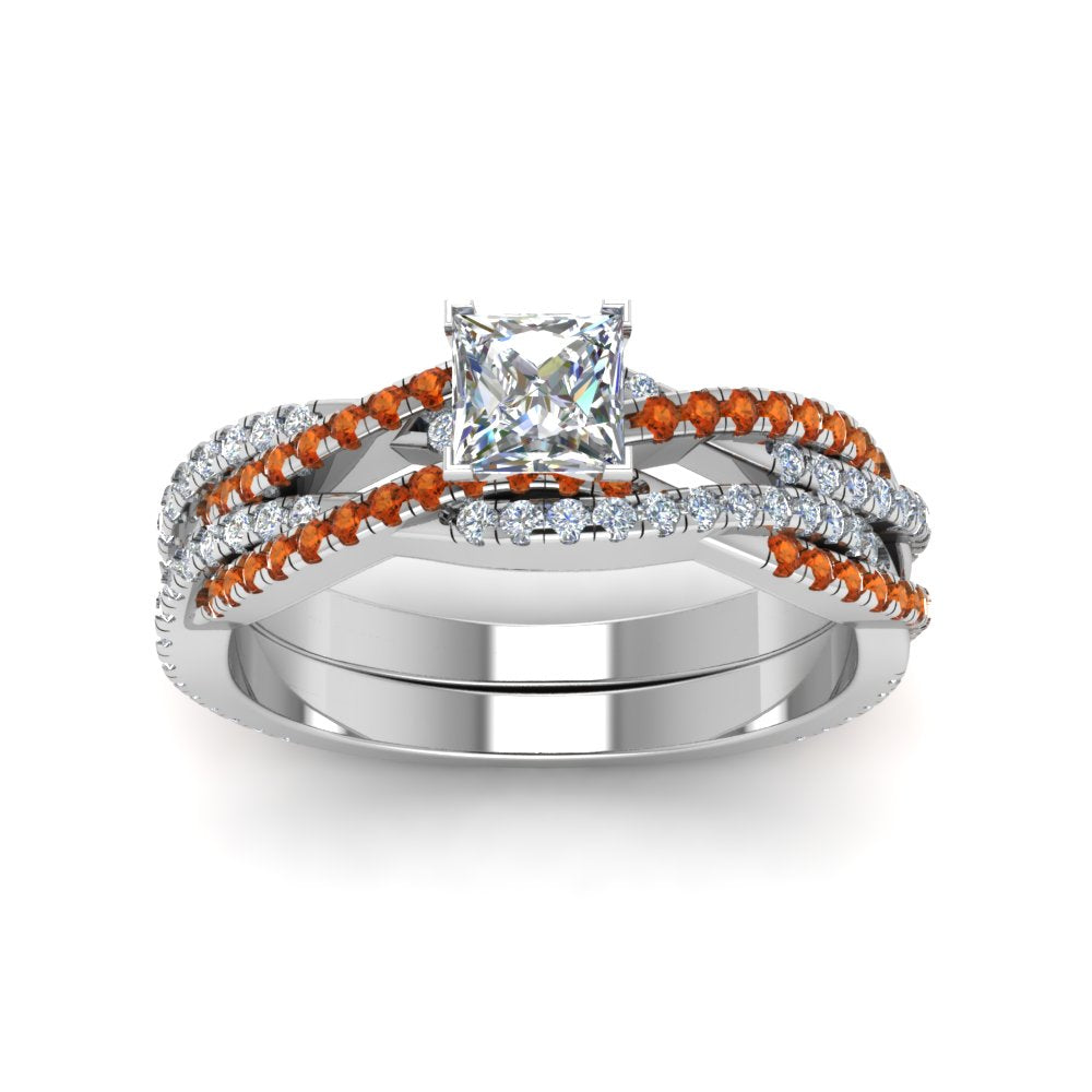 princess-cut-simple-diamond-twisted-vine-bridal-ring-sets-with-orange-sapphire-in-14K-white-gold-FD8233PRGSAOR-NL-WG