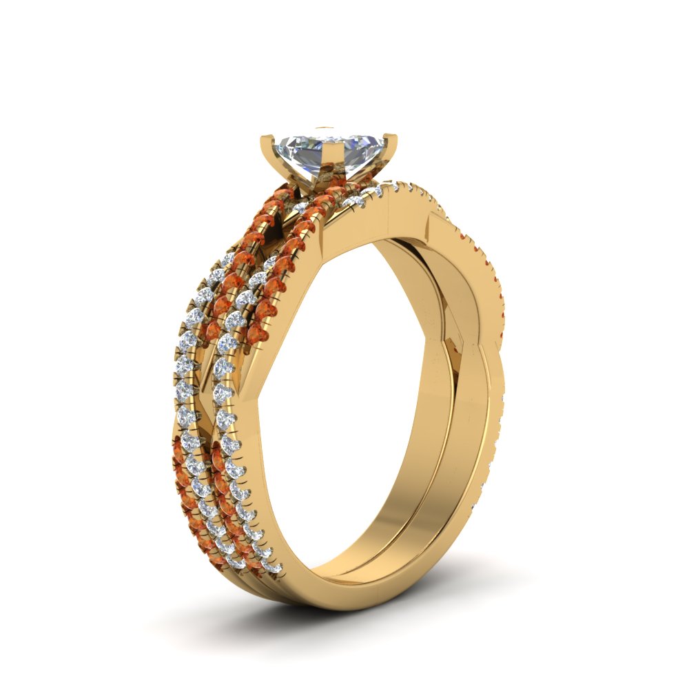 princess-cut-simple-diamond-twisted-vine-bridal-ring-sets-with-orange-sapphire-in-14K-yellow-gold-FD8233PRGSAOR-NL-YG