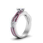 Load image into Gallery viewer, princess-cut-simple-diamond-twisted-vine-bridal-ring-sets-with-pink-sapphire-in-14K-white-gold-FD8233PRGSADRPI-NL-WG
