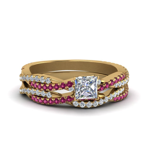 princess-cut-simple-diamond-twisted-vine-bridal-ring-sets-with-pink-sapphire-in-14K-yellow-gold-FD8233PRGSADRPI-NL-YG
