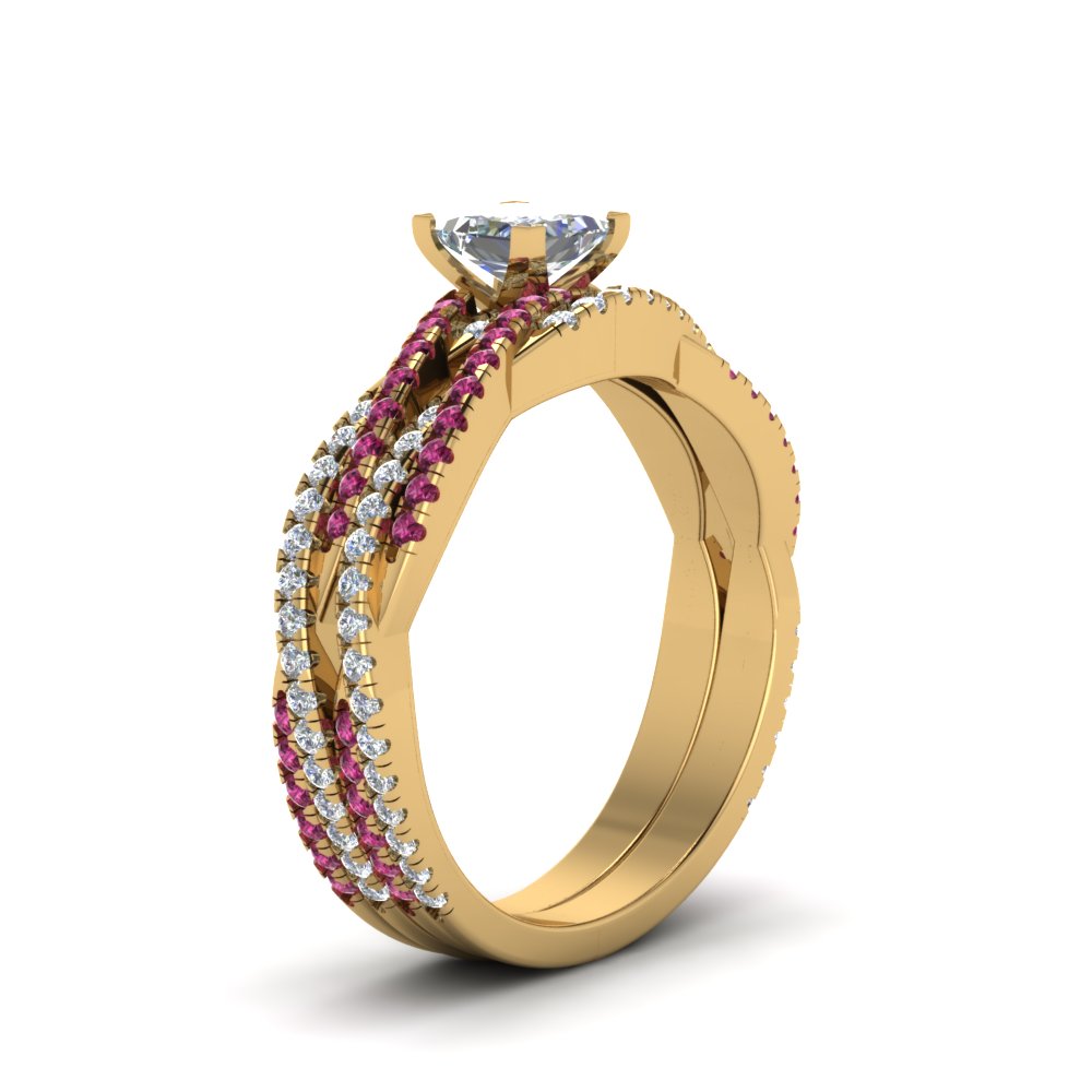 princess-cut-simple-diamond-twisted-vine-bridal-ring-sets-with-pink-sapphire-in-14K-yellow-gold-FD8233PRGSADRPI-NL-YG