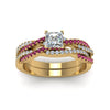 Load image into Gallery viewer, princess-cut-simple-diamond-twisted-vine-bridal-ring-sets-with-pink-sapphire-in-14K-yellow-gold-FD8233PRGSADRPI-NL-YG