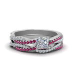 Load image into Gallery viewer, princess-cut-simple-diamond-twisted-vine-bridal-ring-sets-with-pink-sapphire-in-950-Platinum-FD8233PRGSADRPI-NL-WG
