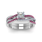 Load image into Gallery viewer, princess-cut-simple-diamond-twisted-vine-bridal-ring-sets-with-pink-sapphire-in-950-Platinum-FD8233PRGSADRPI-NL-WG
