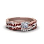 Load image into Gallery viewer, princess-cut-simple-diamond-twisted-vine-bridal-ring-sets-with-ruby-in-14K-rose-gold-FD8233PRGRUDR-NL-RG
