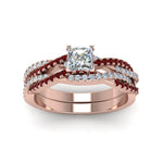 Load image into Gallery viewer, princess-cut-simple-diamond-twisted-vine-bridal-ring-sets-with-ruby-in-14K-rose-gold-FD8233PRGRUDR-NL-RG
