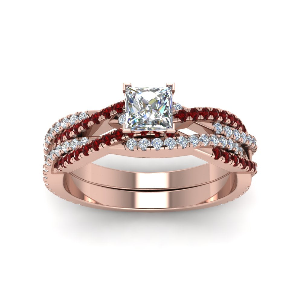 princess-cut-simple-diamond-twisted-vine-bridal-ring-sets-with-ruby-in-14K-rose-gold-FD8233PRGRUDR-NL-RG