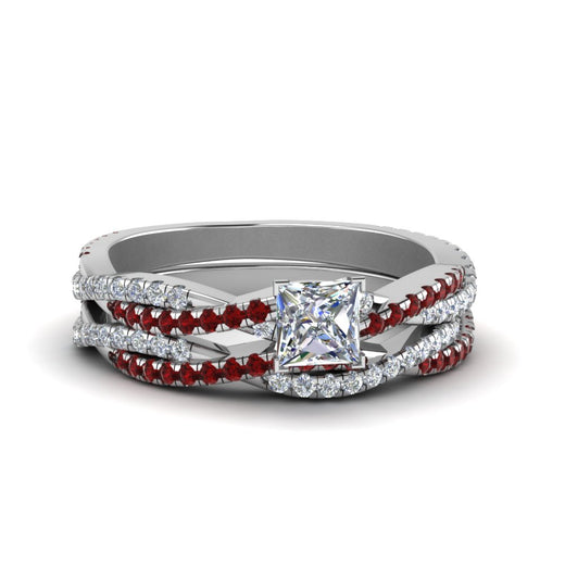 princess-cut-simple-diamond-twisted-vine-bridal-ring-sets-with-ruby-in-14K-white-gold-FD8233PRGRUDR-NL-WG