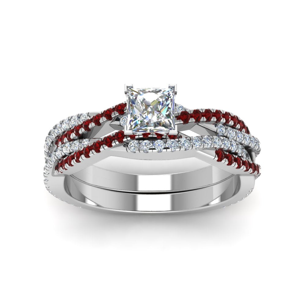 princess-cut-simple-diamond-twisted-vine-bridal-ring-sets-with-ruby-in-14K-white-gold-FD8233PRGRUDR-NL-WG