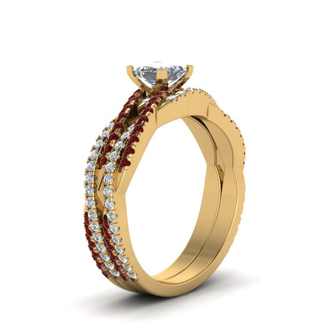 princess-cut-simple-diamond-twisted-vine-bridal-ring-sets-with-ruby-in-14K-yellow-gold-FD8233PRGRUDR-NL-YG