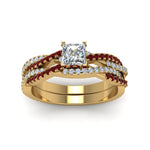 Load image into Gallery viewer, princess-cut-simple-diamond-twisted-vine-bridal-ring-sets-with-ruby-in-14K-yellow-gold-FD8233PRGRUDR-NL-YG
