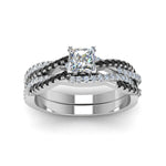 Load image into Gallery viewer, princess-cut-simple-twisted-vine-bridal-ring-sets-with-black-diamond-in-14K-white-gold-FD8233PRGBLACK-NL-WG
