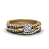 Load image into Gallery viewer, princess-cut-simple-twisted-vine-bridal-ring-sets-with-black-diamond-in-14K-yellow-gold-FD8233PRGBLACK-NL-YG