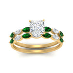 Load image into Gallery viewer, princess-cut-single-prong-marquise-emerald-engagement-ring-and-band-in-FD9939PRGEMGR-NL-YG
