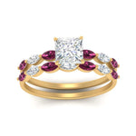 Load image into Gallery viewer, princess-cut-single-prong-marquise-pink-sapphire-engagement-ring-and-band-in-FD9939PRGSADRPI-NL-YG
